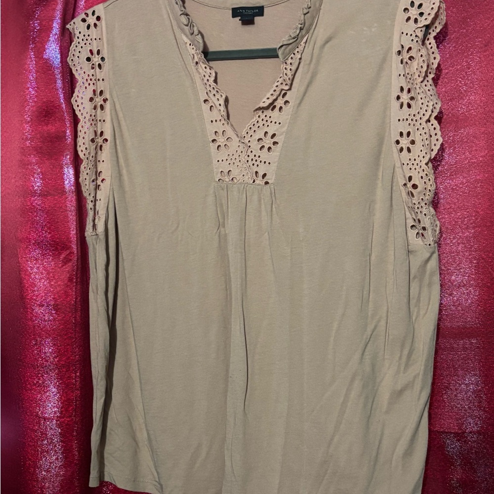 Women's Tan Eyelet Sleeve Top